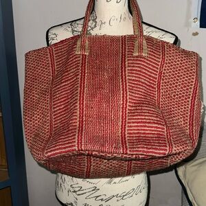 GUC Lucky Brand red & tan jute bag extra large